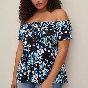 Off-Shoulder Blue and Black Top